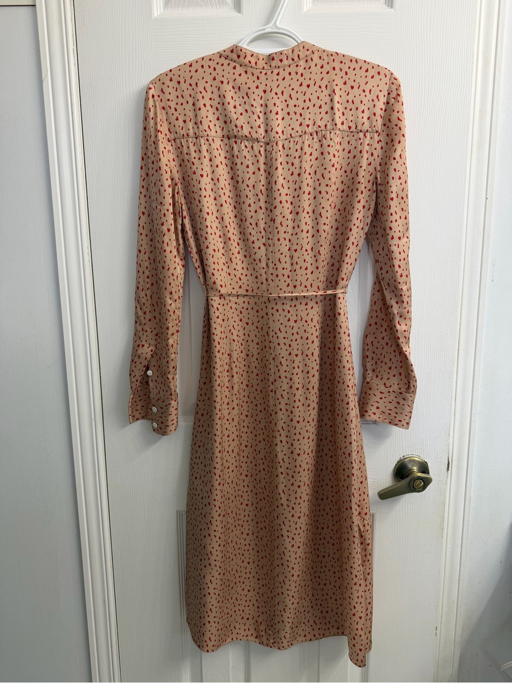 Theory Cream & Red Spring Dot Print Button-Front Midi Shirt Dress 00 - Picture 8 of 11